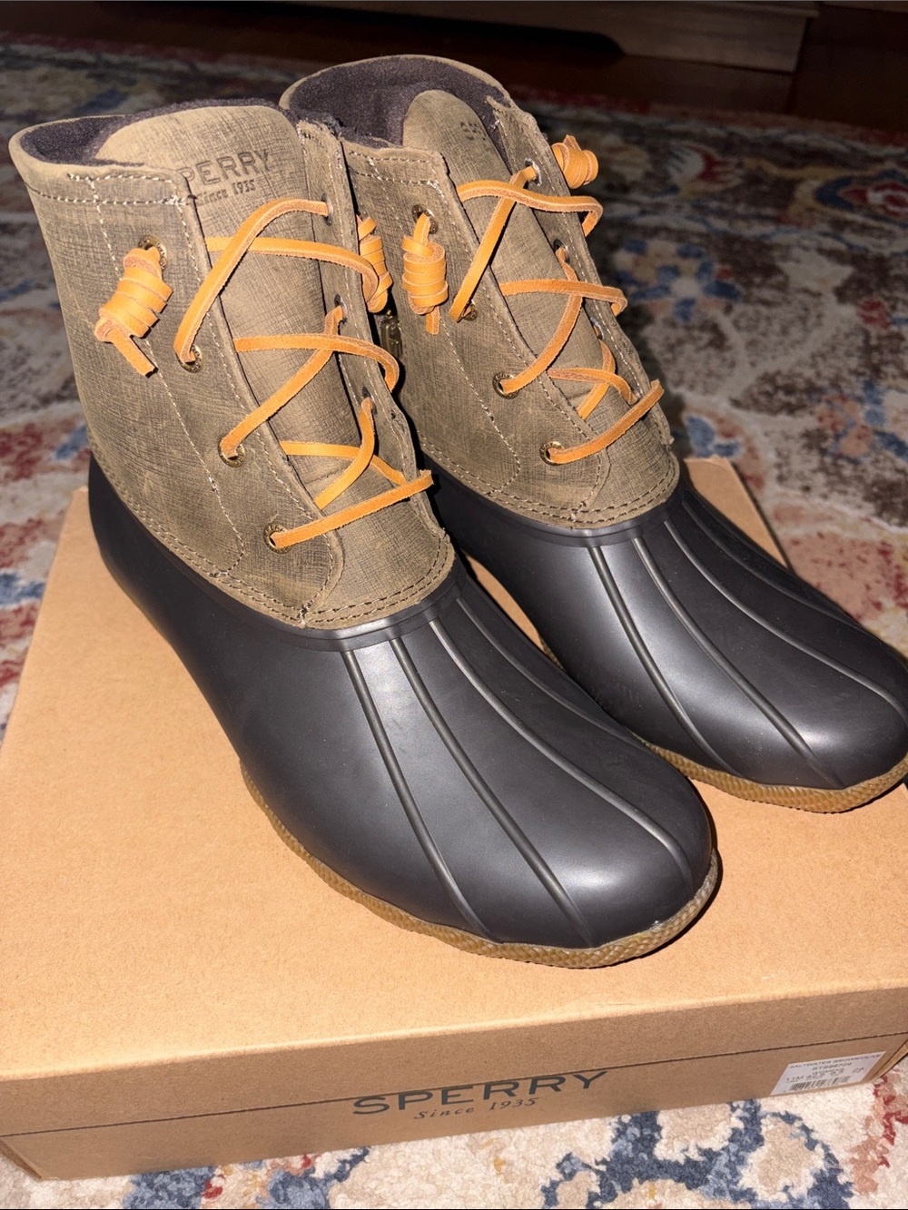 Sperry Olive Green and Black Waterproof Duck Boots